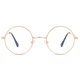 Pro Acme Blue Light Blocking Glasses Retro Small Round Metal Frame for Women and Men （Gold）