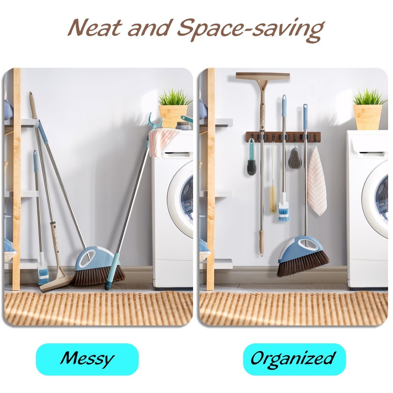 OUTNILI 2 Pack Mop Broom Holder Wall Mount with 3