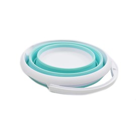 SAMMART 10L (2.64Gallon) Collapsible Fishing Bucket - Foldable Round Tub - Portable Plastic Water Pail - Space Saving Outdoor Waterpot - Trunk Organizer (1, White/Lake Green)