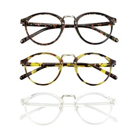 LAMBBAA Blue Light Blocking Glasses 3 Pack Retro Round Frame Computer Gaming Glasses for Men Women Lightweight Anti Eyestrain UV Filter(Floral+Tortoise+Transparent)