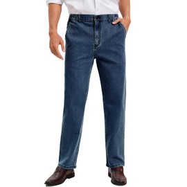 voeeron Mens Elastic Waist Jeans Relaxed Fit Elastic Waist Jeans for Men with Zipper and Button 36x30 Vintage Blue