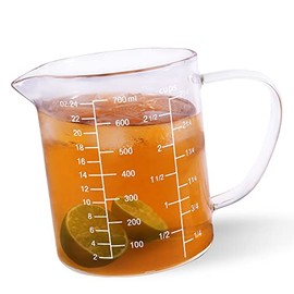 Newness Glass Measuring Cup with Handle, 700 ML (0.7 Liter, 2 3/4 Cup) Measuring Cup with Three Scales (OZ, Cup, ML/CC) and V-Shaped Spout, Measuring Beaker for Kitchen or Restaurant, Easy to Read