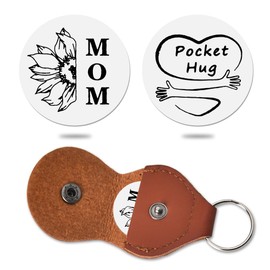 Pocket Hug Token Long Distance Relationship Keepsake Gifts for Mother Mom Mothers Day Birthday Gift for Mom Mama Double Sided Engraved Pocket Hug Coin with PU Leather Keychain for Mother Mom