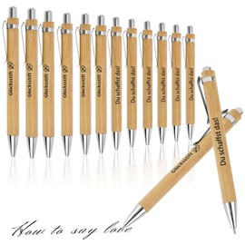 Pack of 12 Inspirational Bamboo Ballpoint Pens, Black Inks Motivation Retractable Ballpoint Pen, Motivation Quotes Wooden Lucky Pen, Pens Gifts with Saying Motivational du Schaffst Das for Colleagues