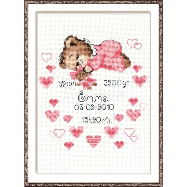 Riolis Birth Sampler Cross Stitch Kit - 1123 - Girl Birth Announcement