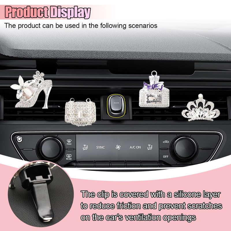 UHANBUT 4PCS Bling Car Air Freshener Vent Clip, Crystal Rhinestone