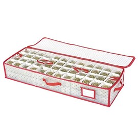 Sattiyrch Plastic Underbed Christmas Ornament Storage Box Zippered Closure - Stores up to 96 of The 3-inch Standard Christmas Ornaments, and Xmas Holiday Accessories Storage Container with Dividers & Two Handles (96)
