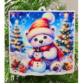 Polar Bear Ornament - Polar Bear Snowman Building Christmas Ornament