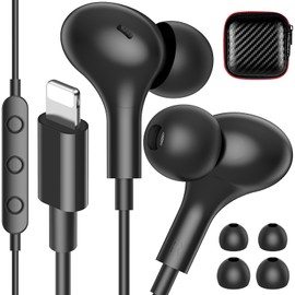 iMangoo - Auriculares con Cable Lightning con certificación MFi para Apple, Auriculares magnéticos con Graves de Alta fidelidad, 3 Puntas de oído, Auriculares con Cable para Gimnasio, Desplazamiento