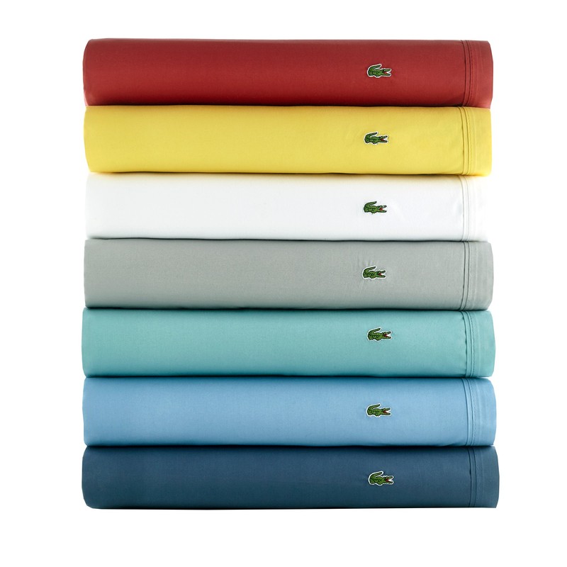 Lacoste 100% Cotton Percale Sheet Set, Solid, Plum, Queen