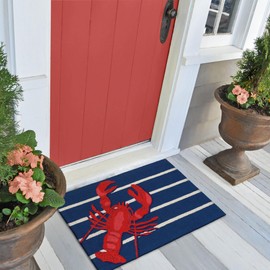 Liora Manne Frontporch Indoor Outdoor Rug - Novelty Design, Hand Hooked, Weather Resistant, UV Stabilized, Foyers, Porches, Patios & Decks, Lobster on Stripes, 2'6 x 4'