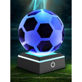 JANARARY Football Lamp with LED Touch Base for Boys Soccer Gifts, 3D Crystal Ball Night Light with 7 Color Changing, Soccer Lamp for Teen Boys and Girls, Soccer Light