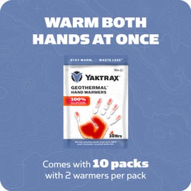Yaktrax Geothermische Handwärmer, 10 Stück, luftaktiviert, bis zu 10 Stunden Wärme, kompakte und tragbare Wärme für Outdoor-Aktivitäten, Wintersport und Notfall-Kits