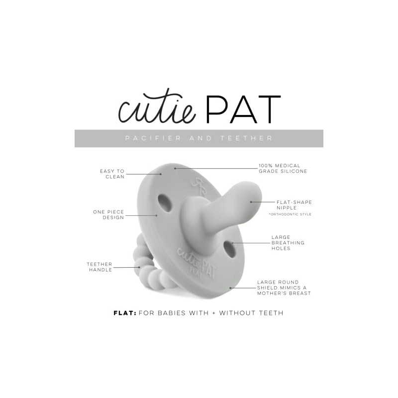 Ryan & Rose Cutie PAT Pacifier Teether (Flat, Grey)