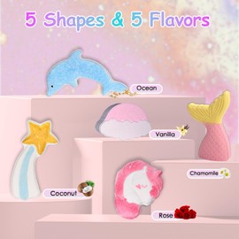 Unicorn Bath Bombs for Girls,5 PCS Bath Bombs for Kids,Organic Bath Bombs for Kids Girls,Natural Toddler Bath Bombs,Kids Bath Bombs