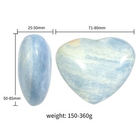 dssmboom Natural Blue Celestite Crystal Heart Ornament for Desktop Display and Collection, Polished Love Heart Celestite Stone Meditation Home Decoration, 2.8"-3.15"