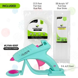 Surebonder Lynn Lilly Edition Cordless/Corded Full Size Hot Glue Gun Kit with All Purpose Hot Glue Roll and Tough High Strength Glue Sticks - Blue