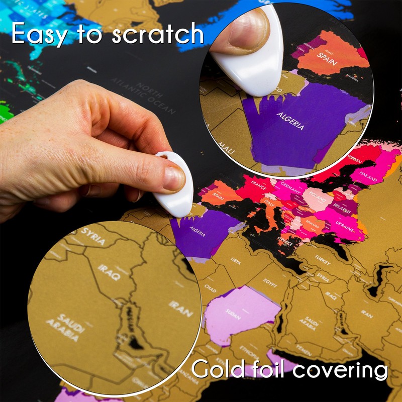 Global Zoom Scratch-Off World Map with US States-Track Travel Routes,