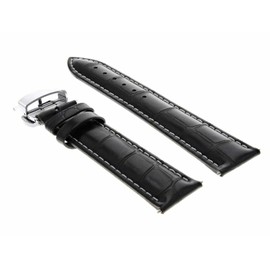 Ewatchparts 22mm Leather Watch Band Strap Butterfly Deployment Clasp Buckle Compatible With Movado Black With White Stitching