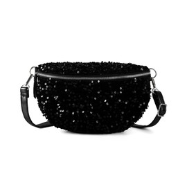 Cslbiuni Sequins Glitter Waist Bag Fanny Pack for Women Girls Crossbody Belt Bag Chest Bag Phone Pouch for Travel Running Workout, Black, one size