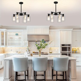 KUSSCO 6-Light Modern Chandelier Chandeliers with Clear Glass Shade, Black