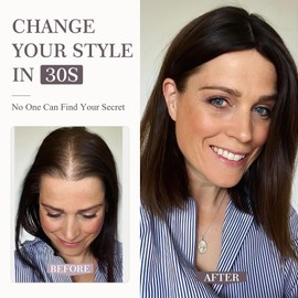 Hairro Hair Topper Human Hair, Clips in 100% Real Hairpieces with 4"x 4.7" Silk Base for Women, for Thin Hair/High Hairline/Covering Greyish Hair on Top, 18 Inch Blondish Brown