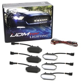 iJDMTOY 6pc Set Smoked Lens Xenon White LED Front Grille Insert DRL Driving Light Kit Compatible With 2015-2017 Ford Mustang