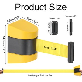 PATIKIL Fixed Wall Mount Retractable Belt Barrier, 16.4 Ft Crowd Control Barrier for Retail Store Stadium, Black Yellow Case with Yellow Retractable Caution Belt