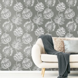 RoomMates RMK11910WP Gray and White Batik Jacobean Peel and Stick Wallpaper