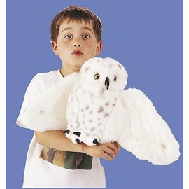Folkmanis Snowy Owl Hand Puppet, Standard Packaging, White, Black