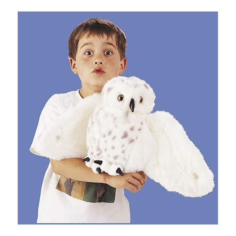 Folkmanis Snowy Owl Hand Puppet, Standard Packaging, White, Black