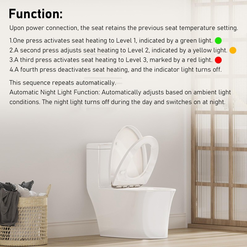 iliD Heated Toilet Seat, Elongated Seat, Three Levels of 90°F,