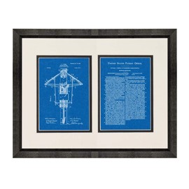 Rowing Machine Patent Art Blueprint Print in a Beveled Black Wood Frame with a Double Mat (18" x 24") M14150