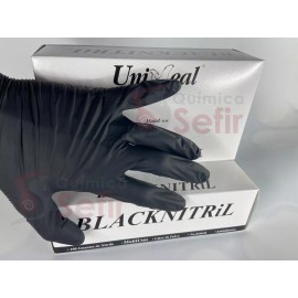 UniSeal Guantes descartables antideslizantes UniSeal Blacknitril color negro talle P de nitrilo x 100 unidades