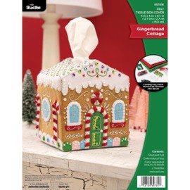 Bucilla, Gingerbread Cottage, Perfect for DIY Arts and Crafts Projects Felt Applique Tissue Box Cover, 89781E