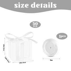 Hooqict 50pcs Favor Boxes 2x2x2 Inches Clear Gift Boxes with Ribbons Party Favor Boxes Small Plastic Candy Treat Boxes for Wedding Favors Baby Shower Birthday Classroom