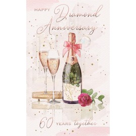 ICG 60th Milestone Diamond Anniversary Card - 60 Years - Champagne Glasses and Rose Embossed with Foil Details