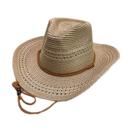 Plain Classic Straw Hat Wide Brim Cowboy Sun Hat Beach Travel Hat Cap Sun UV Protection for Men Women Khaki