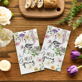 Horaldaily 100 Spring Disposable Paper Decorative Guest Napkins, Flowers Butterfly and Bird Hand Towel for Party Lunch Dinner Kitchen Bathroom