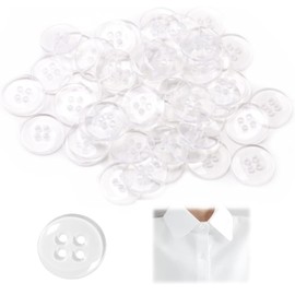 Dumhuts Pack of 50 Clear Round Resin Buttons 4 Hole 15mm Diameter White Ideal for Sewing, Crafts & Decoration