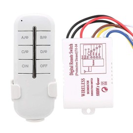 4 Channel RF Remote Control Switch MR704 Wireless Light Switch for Lamps 180-240V AC Wall Light Remote Control with Digital ON/Off (4 Way 4 * 1000W)