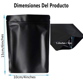 Paquete de 100 Bolsas de Papel de Aluminio Sellables para Embalaje,4 x 6 pulgadas/10 x 15cm,Bolsa de embalaje de pie,Negro mate,Bolsas de almacenamiento de alimentos resellables