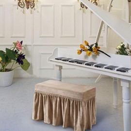 NICEEC Spandex Stretch Piano Bench Cover with Skirt Removable Ottoman Cover Rectangular Washable Stool Slipcover for Duet Piano Bench Seat Cushion Protector(Coffee)