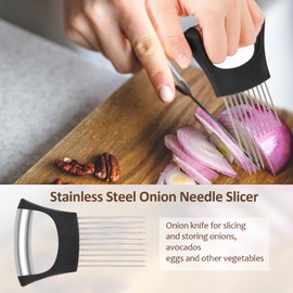 Dimeho Onion Holder for Slicing Stainless Steel Lemon Slicer Dishwasher Safe Tomato Cutter Kitchen Gadgets for Cutting Storage Vegetable Food Fruit Potato Avocados Eggs Meat