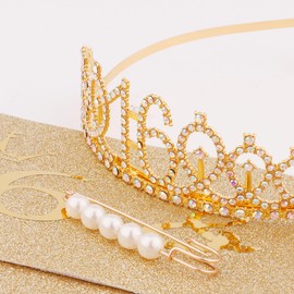 Vovii 16th Birthday Decorations for Girls 16th Gold Birthday Headband Great Gift for Trendy 16 Year Old Girls Princess Tiara Hair Accessories for Girls Happy Birthday Party Favors