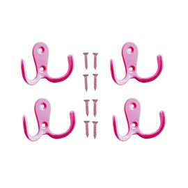 Lansonee VIPERMARK 4 Pcs Double Prong Robe Hooks, Dual Coat Hooks Wall Mounted Hanging Clothes for Bathroom Bedroom Door Wall Retro Metal Cloth Hanger Double Coat Hooks with 8 Screws (Pink)