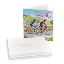 Hunts England - Boxed Cycling Fun 80th Birthday Card - Milo's - Age 80 Cyclist Female Birthday Card - For 80 Year Old Bike Fan - Age Eighty - For Her - In Keepsake Box
