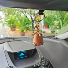 UNDERPINE Lovely Bear Keychain Keyring Clip Charm Accessories Miniature Carved Wood Figurine (Brown)