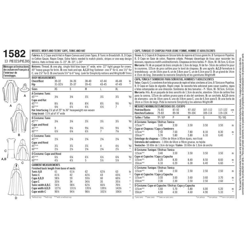 Simplicity Sewing Pattern 1582: Misses, Men and Teen Costumes, Size