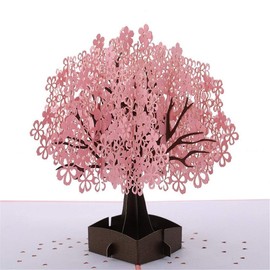 TEXASDELUXE Valentines Day Card for Her Pink Cherry Blossom Pop up Cards Valentines Day Cards for Her Mothers Day Cards for Mom Birthday Cards for Women